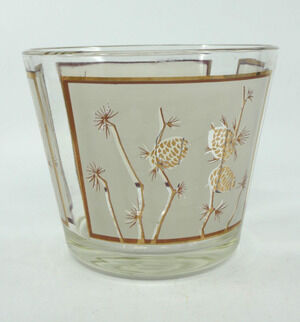 Libbey Gold Pine Cone Glass Ice Bowl Bucket 4.75" Tall 5.75" Wide MCM VTG